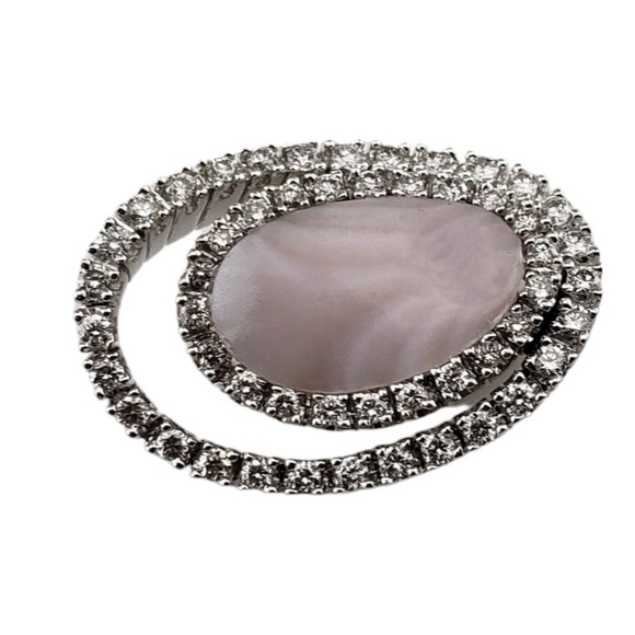 14K White Gold Mother of Pearl & Diamond Pendant JAGi Certified #15766 - Picture 2 of 9